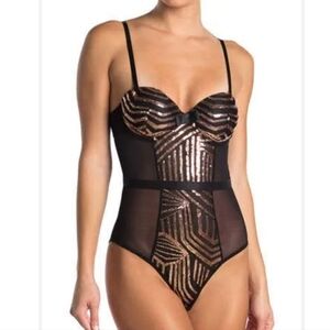 NWT Black Fuchsia Sequin Panel Bodysuit